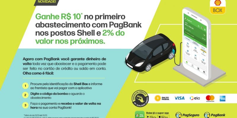 PagSeguro PagBank oferece cashback em abastecimento nos postos Shell